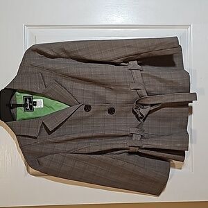 Sweet Suit Grey Taupe Plaid Belted Suit Jacket Blazer Size 8